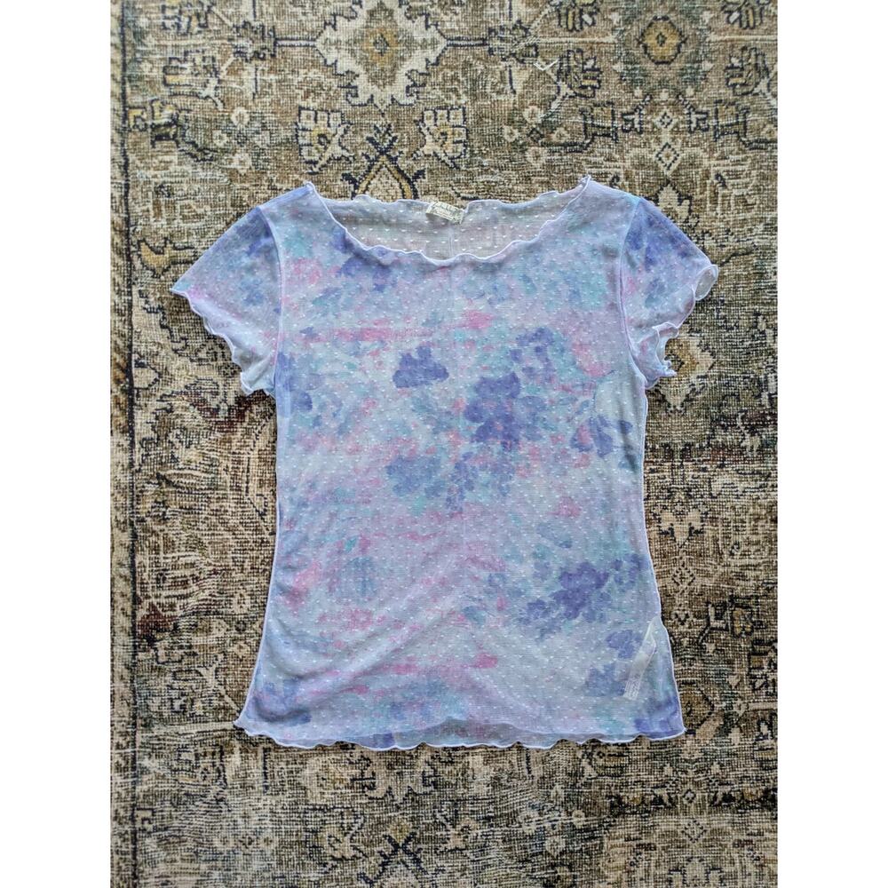 Intimately Free People "Print On The Dot" Floral Mesh Baby Tee – Size M - Picture 4 of 6